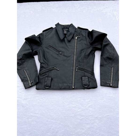 Rampage Leather Motorcycle Moto Jacket Black Womens Medium Zip Up - Picture 1 of 9